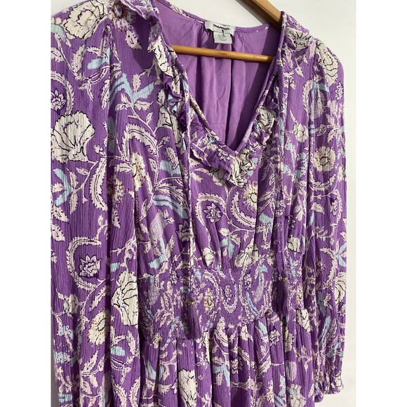 Haute Hippie mini dress women’s XS purple paisley smocked ruffle boho whimsical - Picture 4 of 6